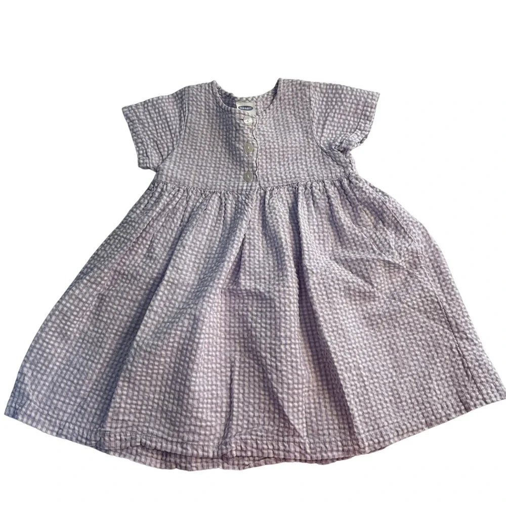 Vintage Y2K Old Navy Purple Gingham Button Seersucker Dress 24 m 2XL cottagecore
